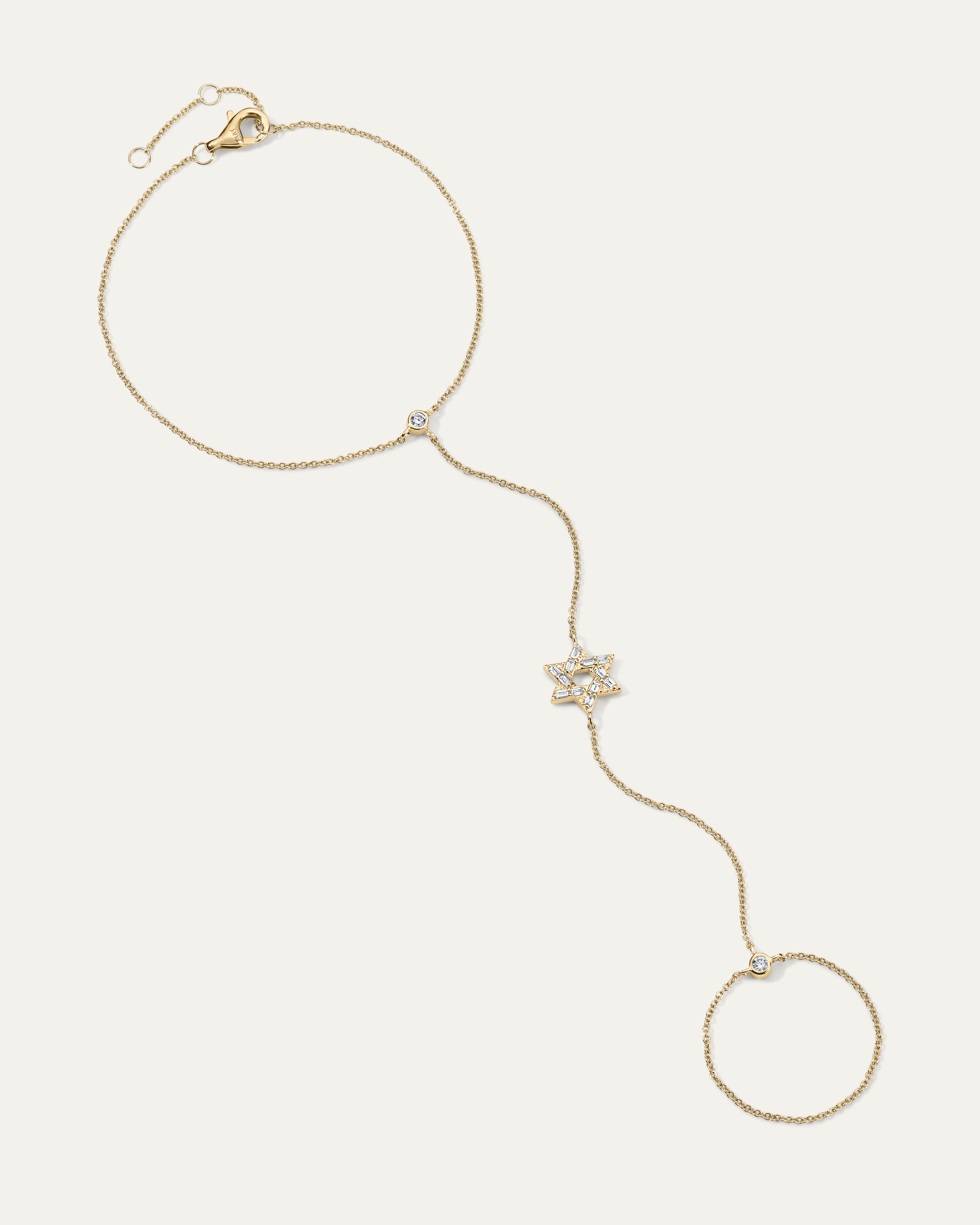 Star of David Baguette Diamond Hand Chain