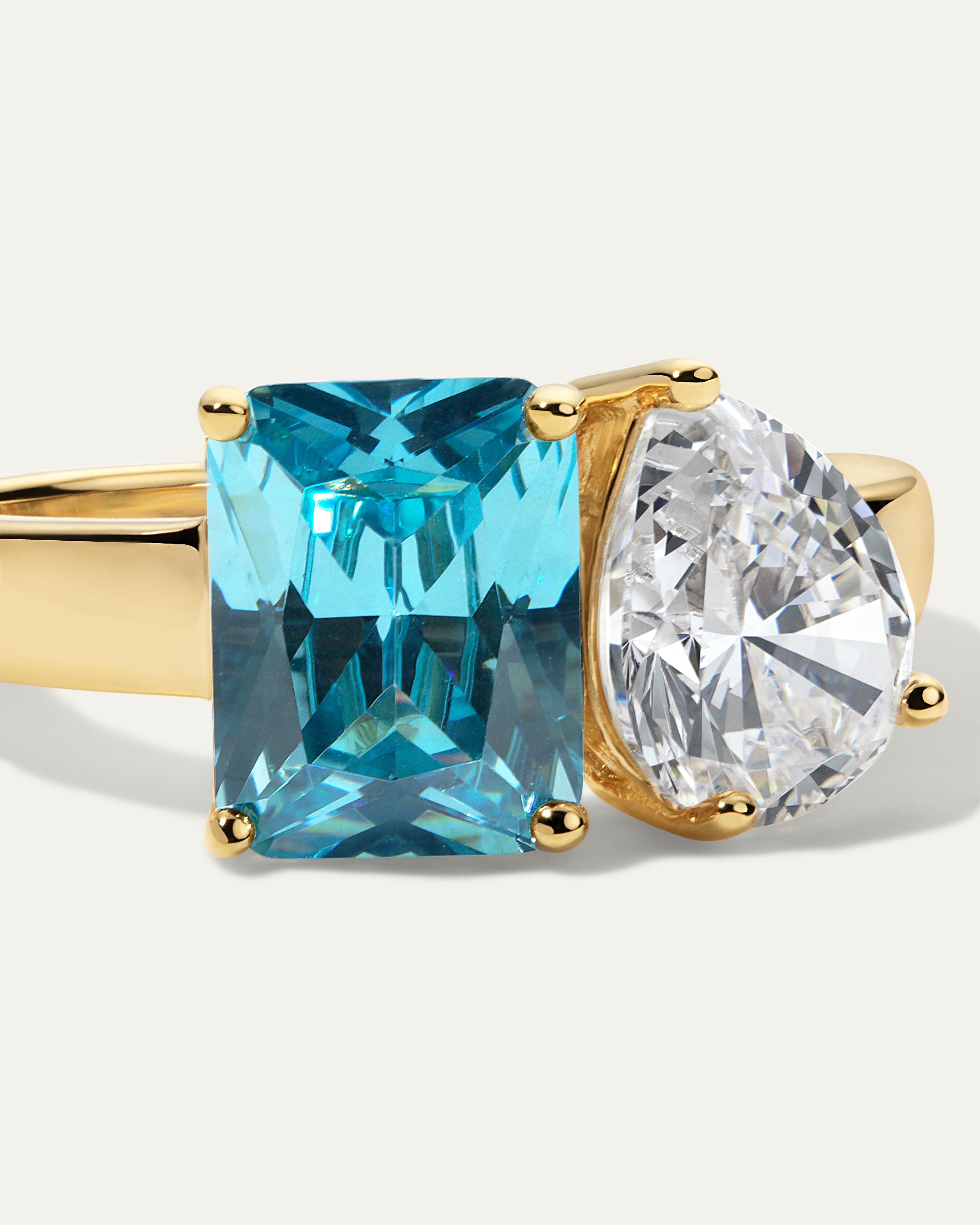 Blue Topaz Toi et Moi Ring