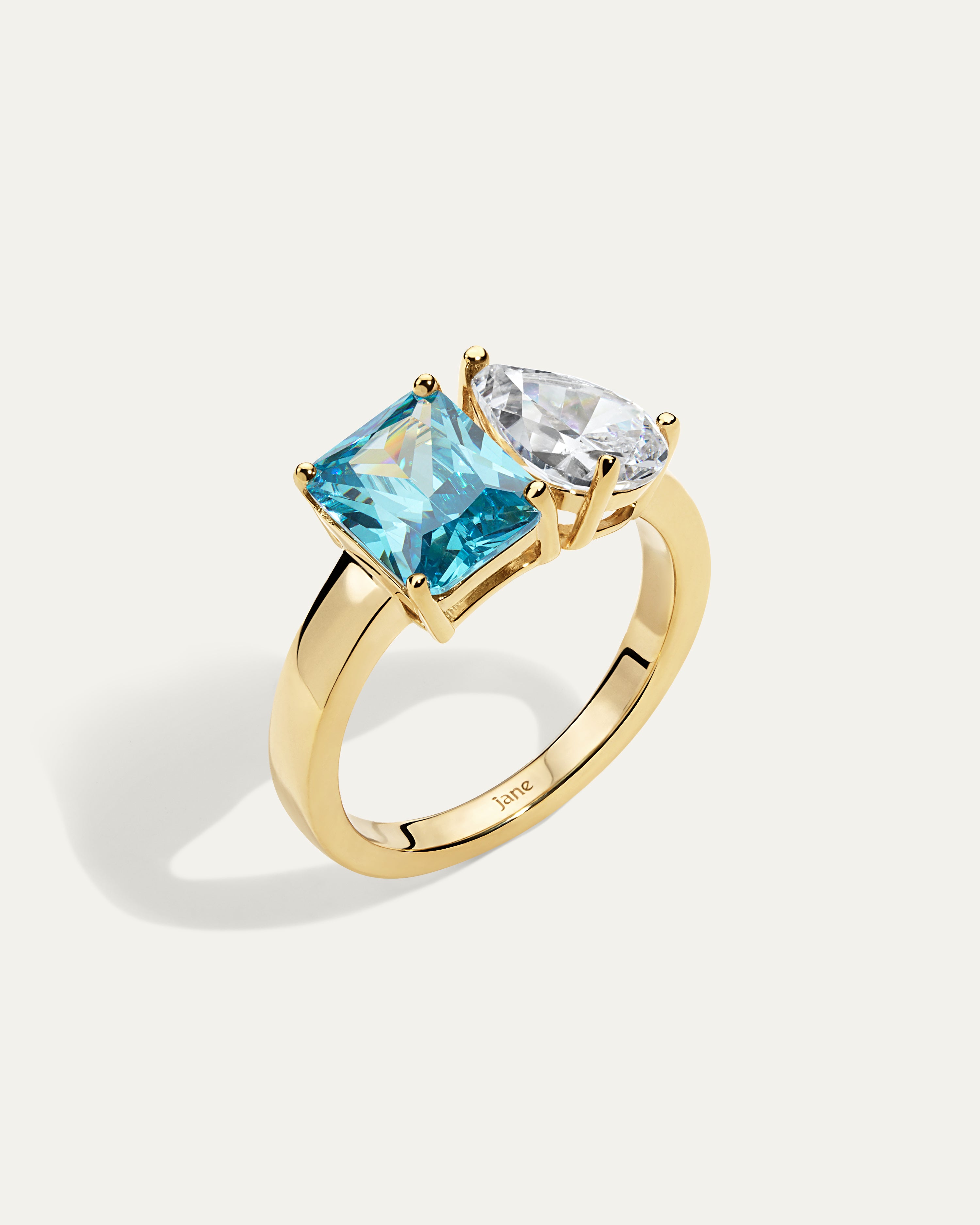 Blue Topaz Toi et Moi Ring