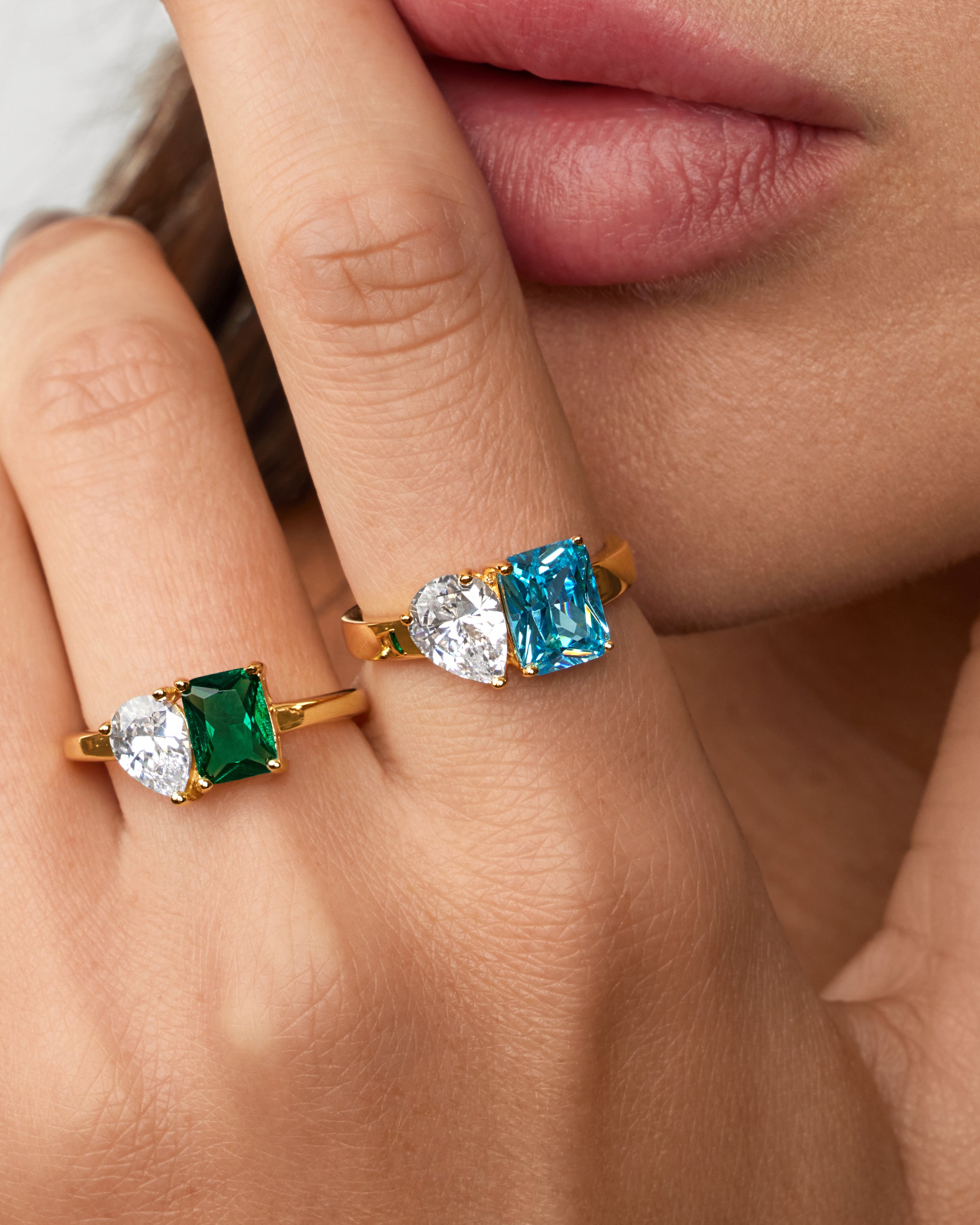 Blue Topaz Toi et Moi Ring