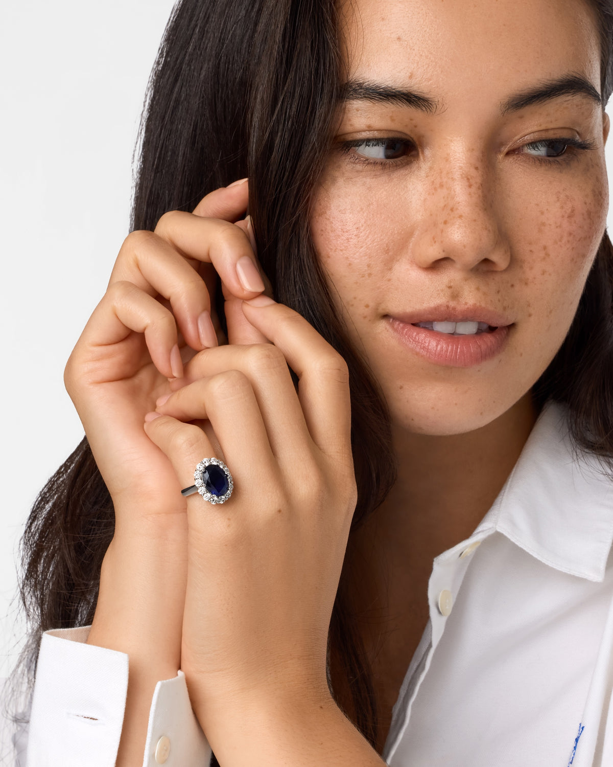 Blue Sapphire Oval Halo Ring