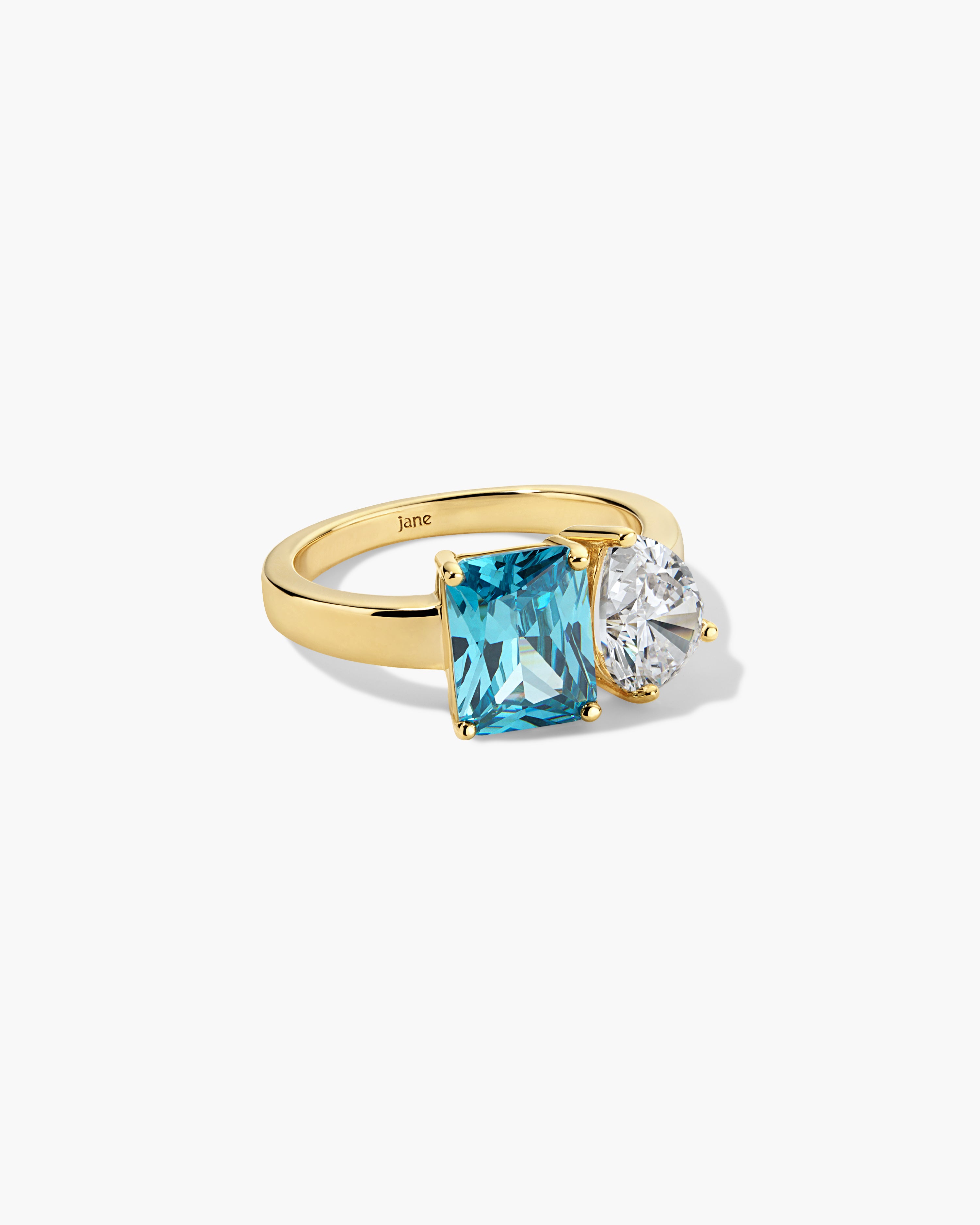 Blue Topaz Toi et Moi Ring